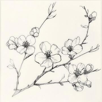 flower, cherry, Japan, floral, vector, nature, illustration, pattern, plant, drawing, leaf, art, vintage, decoration, sketch, branch, design, flowers, blossom, summer, spring, black, rose, garden, bea