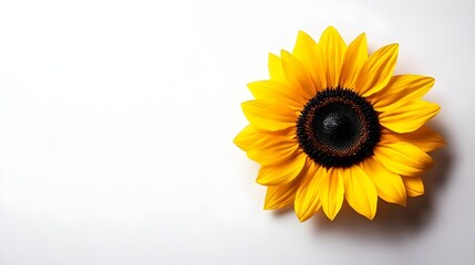 Obraz premium Macro shot of sunflower, bold yellow petals, black center, stark white background, highly detailed, digital painting, smooth gradients and soft shadows, modern style.