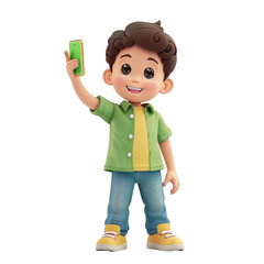 Excited 5 Year Old Boy with Phone 3D Illustration