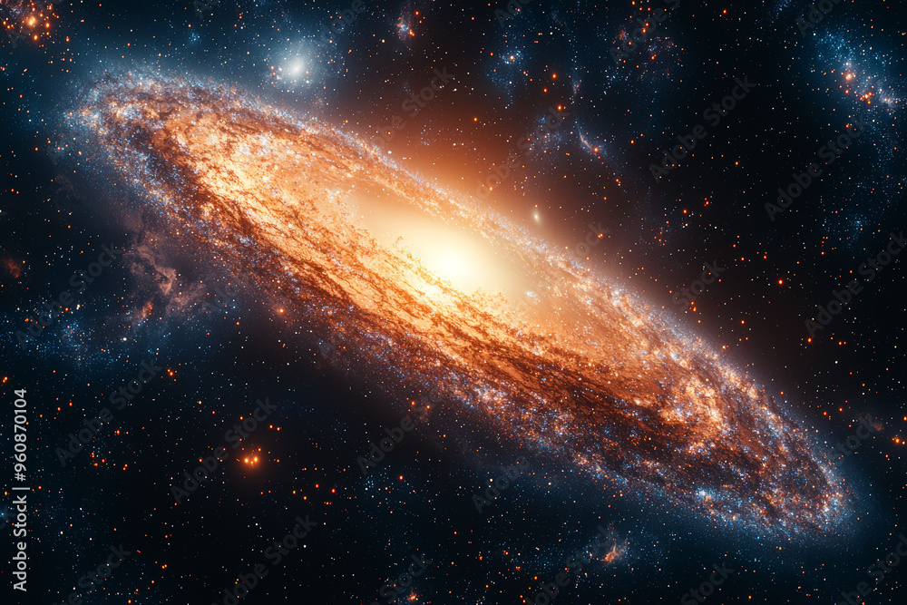 Wall mural a view from a telescope showing the andromeda galaxy colliding with the milky way, representing futu