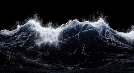 Dramatic lighting captures powerful ocean waves crashing against each other.