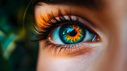 Fototapeta premium Close Up of Human Eye with Vibrant Colors and Sun Reflection