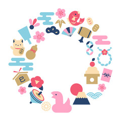 ヘビ 縁起物 アイコン フレーム 2025年 ( ベクター カラフル ポップ 新年 イラスト コピースペース 囲み枠 )	
