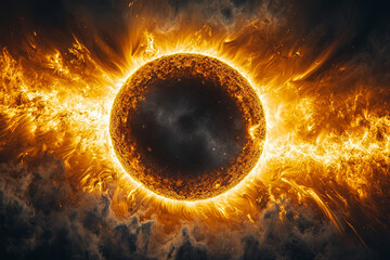 A detailed observation of the solar corona during a total solar eclipse, showcasing the Sun's outer...