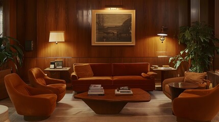 Cozy and Inviting Chestnut Brown Living Room with Warm Contemporary Furniture and Decor  Elegant and Sophisticated Home Interior Design in Natural Earthy Tones