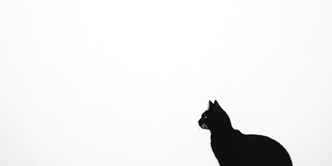 Black cat silhouette against a stark white background, minimalist cat, elegant contrast 