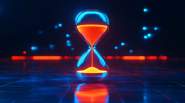 Neon Hourglass Time Concept Futuristic Background
