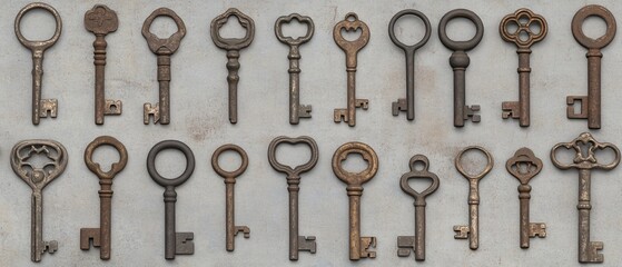 A collection of vintage keys showcasing unique designs and intricate details.