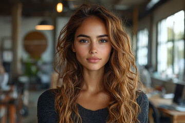 A top female entrepreneur managing a bustling startup office, effectively leading and mentoring her team. Concept of startup leadership and mentorship.