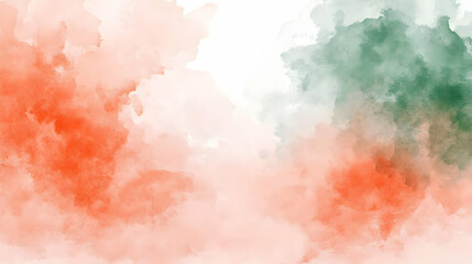 Obraz premium Abstract Watercolor Background Orange and Green Soft Colors Cloudy Texture Artistic Design