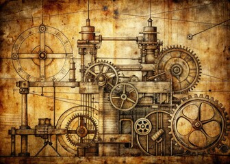 Fototapeta premium rustic distressed mechanical line art nostalgia