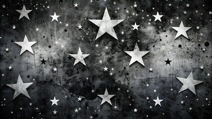 Cosmic Noir: dark night sky with bold black and white stars and gritty concrete texture