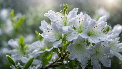 illustration of a beautiful white azaleas flower in the morning view