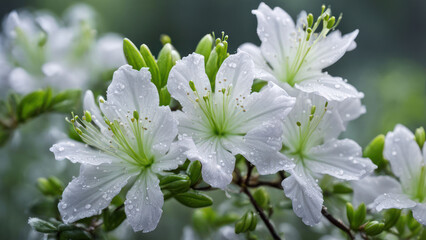 illustration of a beautiful white azaleas flower in the morning view