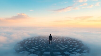 Fototapeta premium A Businessman Journey Through a Futuristic Maze of Digital Cityscapes