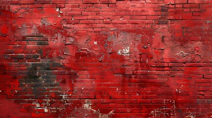 Weathered Red Brick Wall with Peeling Paint
