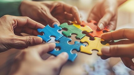 Hands Connecting Colorful Puzzle Pieces
