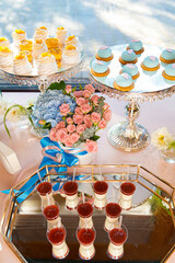 candy bar, Delicious dessert table, macaroons decorated, Delicious wedding, colorful topping, Bakery sweet, holiday. Birthday, wedding,