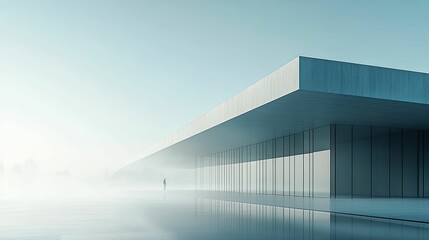Modern building with a glass facade and a reflection pool
