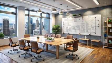 Collaborative Meeting Space With Whiteboard Wall Filled Calculations Building Models Background