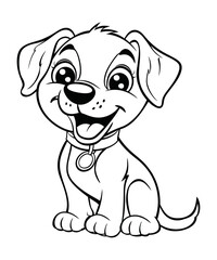 Cute cartoon puppy coloring page for kids, Vector illustration on white background.