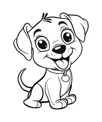 Cute cartoon puppy coloring page for kids, Vector illustration on white background.
