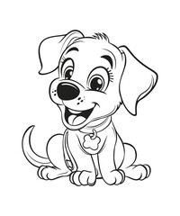 Cute cartoon puppy coloring page for kids, Vector illustration on white background.