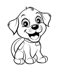 Cute cartoon puppy coloring page for kids, Vector illustration on white background.
