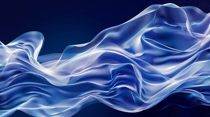 Obraz premium 3D white dynamic flowing luxury silk satin curves with glowing smoke texture waves in abstract fashion technology textile wallpaper glossy dark purple blue background