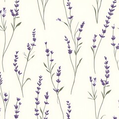 Delicate Lavender Sprigs in Minimalist Floral Wallpaper Design   Soft White Background with Elegant Botanical Pattern for Modern Soothing Home Decor