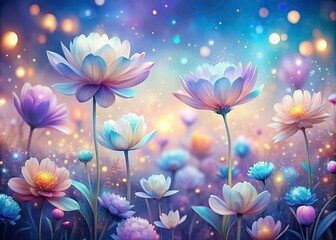 dreamy ethereal flowerbeds with gentle petals unfurling amidst delicate vectors in shimmering iridescent colors evoking enchantment