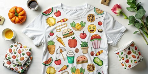 playful humor punny food illustrations bright bold colors relaxed fit white graphic tee fun casual brunch atmosphere morning delight