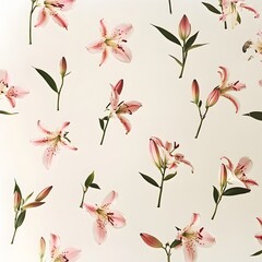 Elegant and Soothing Minimalist Floral Wallpaper Design Featuring Small Scattered Pink Lilies Set Against a Soft Cream Background  Ideal for Modern Peaceful Interior Spaces