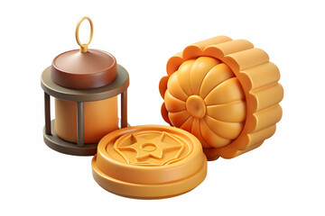 Flat Vector Illustration of Mooncake and Lantern with Mid Autumn Festival Message, Minimalist Design with Smart Business Tone on White Background