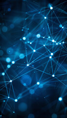 Fototapeta premium A vibrant display of interconnected blue dots and lines creates an abstract network in a digital environment, illustrating dynamics of connectivity and technology.