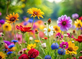 Obraz premium vibrant wildflowers sway gently in the breeze, symbolizing gratitude for life's simple joys and beauty in a colorful, whimsical, and lively outdoor setting