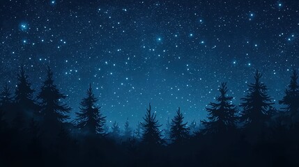 Naklejka premium Night Sky with Stars Above a Silhouetted Forest