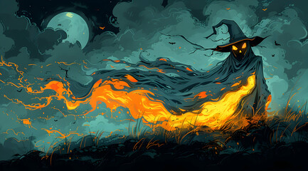 Dark Witch With Flames Illustration