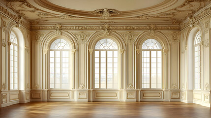 Grand Ornate Room with Arched Windows and Decorative Molding