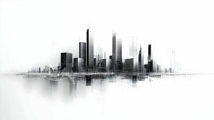 Sketch of Cityscape with Modern Skyscrapers