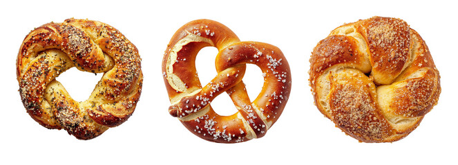 Three delightful types of traditional German pastries displayed on a transparent background showcasing their unique shapes and textures.
