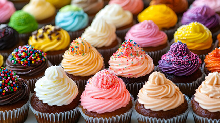 Colorful Cupcakes with Sprinkles and Frosting