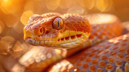 Fototapeta premium A beautiful close-up of a red snake, with detailed markings and a calm demeanor,