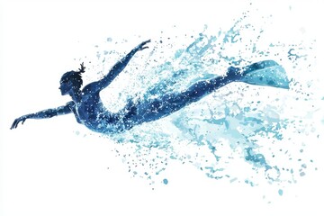 A dynamic silhouette of a swimmer in water, showcasing motion and fluidity with splashes of blue hues for artistic expression.