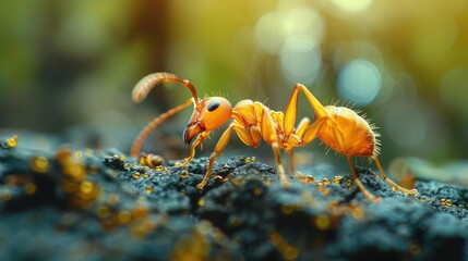 Fototapeta premium A close-up photograph of an ant on the top of a rock.