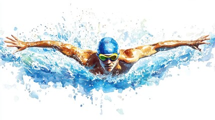 A dynamic swimmer gracefully strokes through water, showcasing strength and agility in competitive swimming.