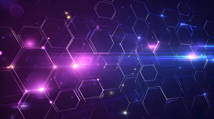 Abstract Hexagon Pattern with Glowing Lights and Blurred Background