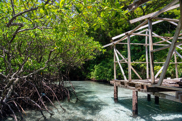 Tropical Waterfront Hut on the Pristine Island of Escudo de Veraguas, Panama, Surrounded by Crystal Clear Waters and Lush Nature, Perfect for an Eco-Friendly Getaway or Remote Vacation