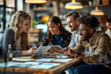 Diverse Professionals Meeting in Modern Office, Discussing Project with Digital Tablet