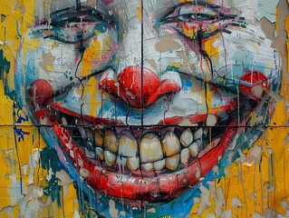 Creepy Clown Graffiti Art on Wall - Urban Expressionism